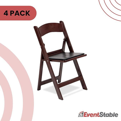 EventStable Titan PRO Resin Folding Chair - Mahogany Indoor/Outdoor Lightweight Folding Chair with Vinyl Padded for Weddings Parties Events - 4 Pack