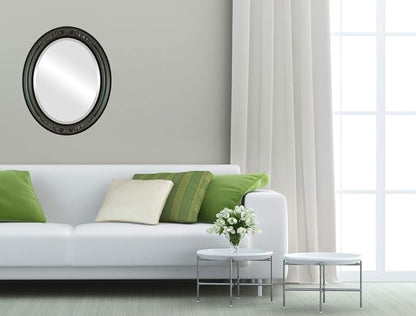 OVALCREST Oval Beveled Wall Mirror for Home Decor - Florence Style - Hunter Green - 32" x 26"