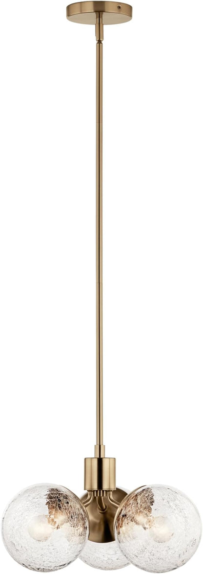KICHLER Silvarious 3-Light Convertible Pendant, Soft Modern Light with Clear Crackled Glass in Polished Nickel, for Hallway, Dining Nook, Bedroom or Kitchen (9.5" x 16.5"), 52700CPZ