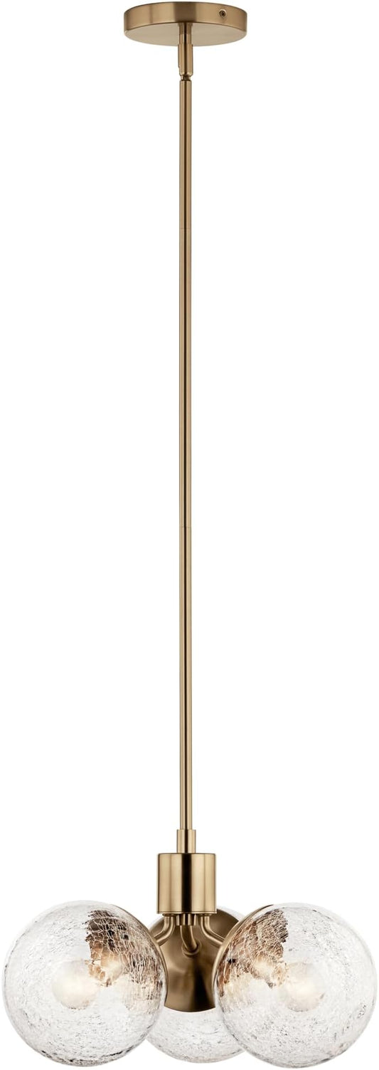 KICHLER Silvarious 3-Light Convertible Pendant, Soft Modern Light with Clear Crackled Glass in Polished Nickel, for Hallway, Dining Nook, Bedroom or Kitchen (9.5" x 16.5"), 52700CPZ