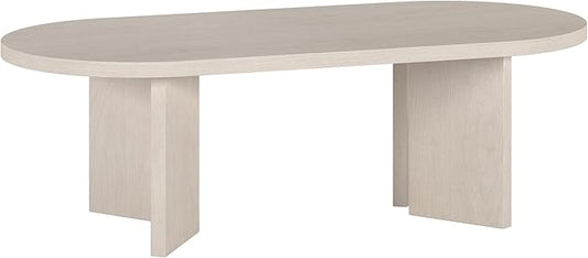 Henn&Hart 48" Oval Wood Low-Profile Coffee Table for Living Room, Family Room or Office, Alder White