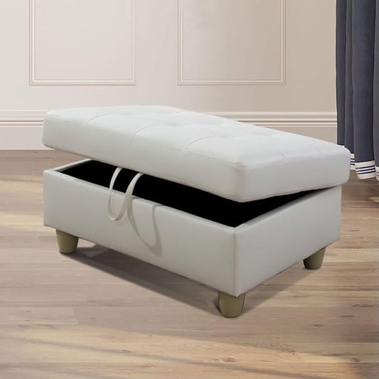 Ottoman Storage Ottoman Bench Faux Leather Footrest Footstool with Hinged Lid for Living Room, Bedroom, Entryway, White, 35"X23"X17"