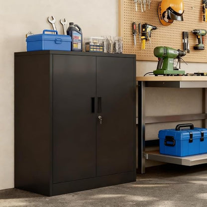 Metal Storage Cabinet 36" H,Steel Locking Cabinet with 2 Lockable Doors and 2 Adjustable Shelves Easy to Assemble for Home Office, Garage,School, Apartment, Warehouse, Utility Room,Black