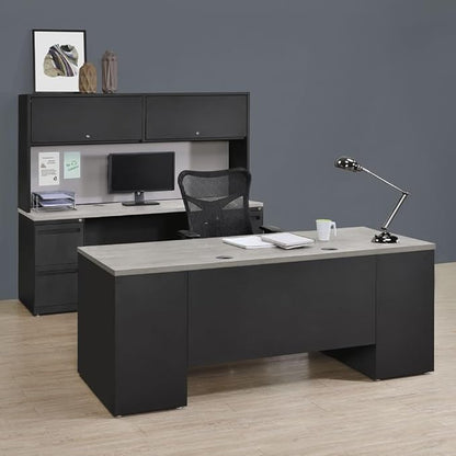 nbf signature series Carbon Steel Executive Desk 72" W x 30" D Gray Wash Maple Ergonomic Computer Office Working PC Desk for Home and Office Use Stylish and Durable