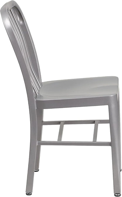 Flash Furniture Commercial Grade Silver Metal Indoor-Outdoor Chair