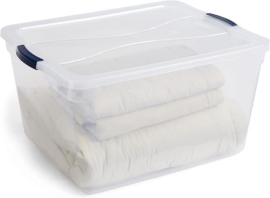 Rubbermaid Cleverstore 74 Quart Latching Plastic Storage Tote Container Box Bin with Lid for Home or Office Organization, Clear (8 Pack)