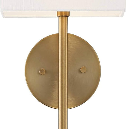 Possini Euro Design Favreau Modern Wall Sconce Lighting Warm Brass Gold Hardwired 16 1/4" High Fixture Rectangular Linen Shade for Bedroom Bedside Living Room Home Hallway Dining Kitchen