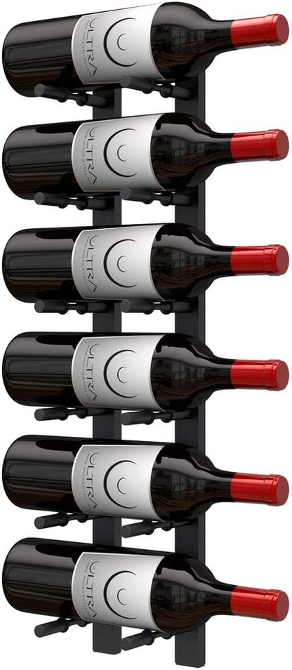 Ultra Wine Racks Wall Mounted Label-Out Wine Racks (2 Feet 1 Deep, Matte Black, 6 Wine Bottles) - Modern Metal Wine Storage, Modular Design for Home Bar, Kitchen, Dining Rooms, & Wine Cellars