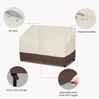 Easy-Going Waterproof Outdoor Loveseat, Heavy Duty 2-Seater Patio Couch, Windproof Furniture Cover with Air Vent (58Wx32.5Dx31H inch, Beige/Dark Brown)