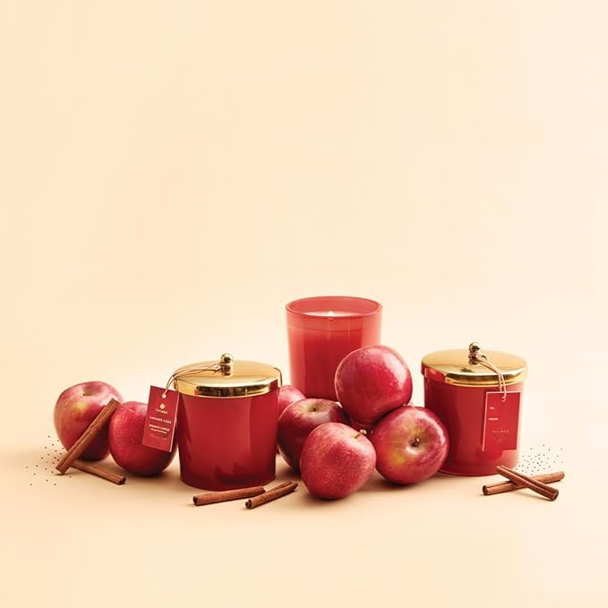 Thymes Scented Candles for Home Decor - Luxury Home Fragrance Gifts for Women & Men - Fall Candles with Warm Notes of Apple, Clove, & Cardamom - Harvest Red (Simmered Cider, 13 oz)