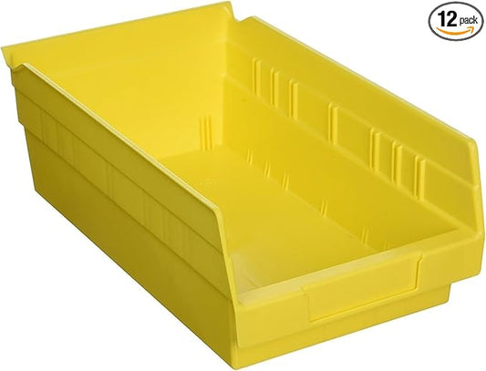 Akro-Mils 30130 Plastic Shelf Bins, Heavy Duty Storage Bins for Garage, Closet, and Drawer Organization, 12-Inch x 6-1/2-Inch x 4-Inch, Yellow, 12-Pack