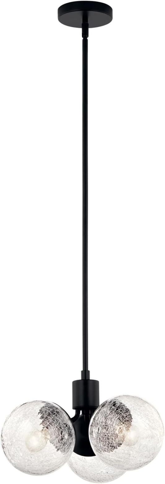 KICHLER Silvarious 3-Light Convertible Pendant, Soft Modern Light with Clear Crackled Glass in Black, for Hallway, Dining Nook, Bedroom or Kitchen (9.5" x 16.5"), 52700BK