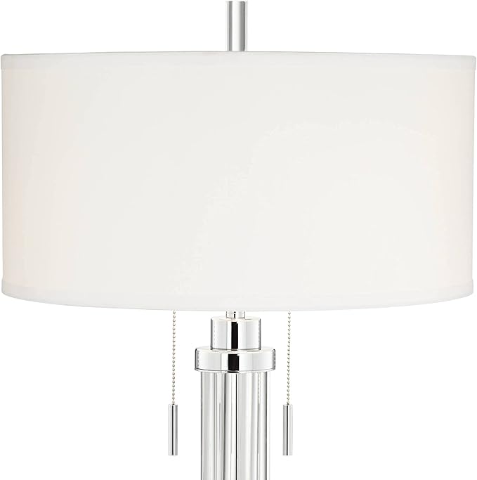 Possini Euro Design Cadence Modern Table Lamp 30" Tall with USB Dimmer Linear Clear Glass Rod White Linen Drum Shade for Bedroom Living Room House Bedside Nightstand Home Office Entryway Family