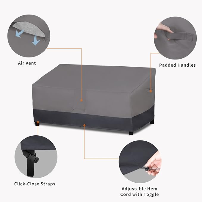 Easy-Going Outdoor Sofa Cover Heavy Duty Patio Furniture Loveseat Couch Bench Cover Windproof Durable (70Wx38Dx35H inch, Gray/Dark Gray)