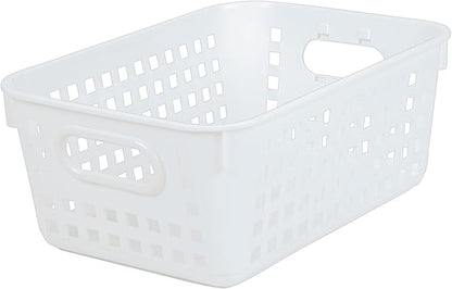Really Good Stuff Medium Plastic Book Baskets, 11" by 7.5" by 4.5" - 6 Pack, White, Versatile Storage Solution for Classroom, Home and Office, Toy Storage, Multi-Purpose Organizer Basket