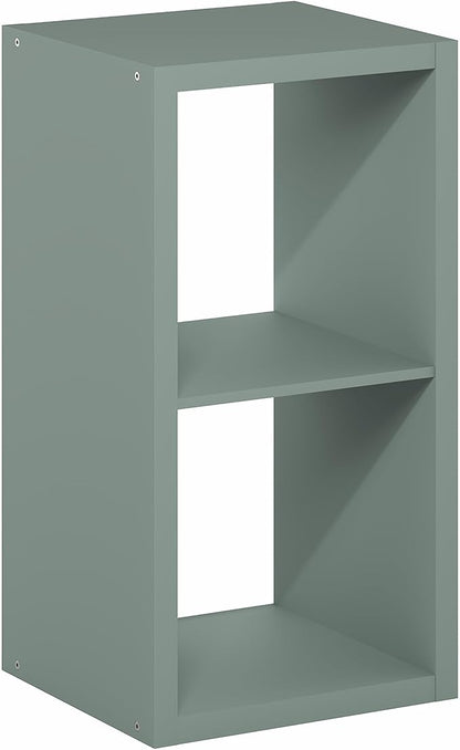 Furinno Cubicle Book Shelf, 2-Cube Thick Frame Bookshelf, Horizontally & Vertically Reversible Bookcase with Open Back, 14.6" x 15.9" x 30", for Living Room, Bedroom, Home Office, Sage Green