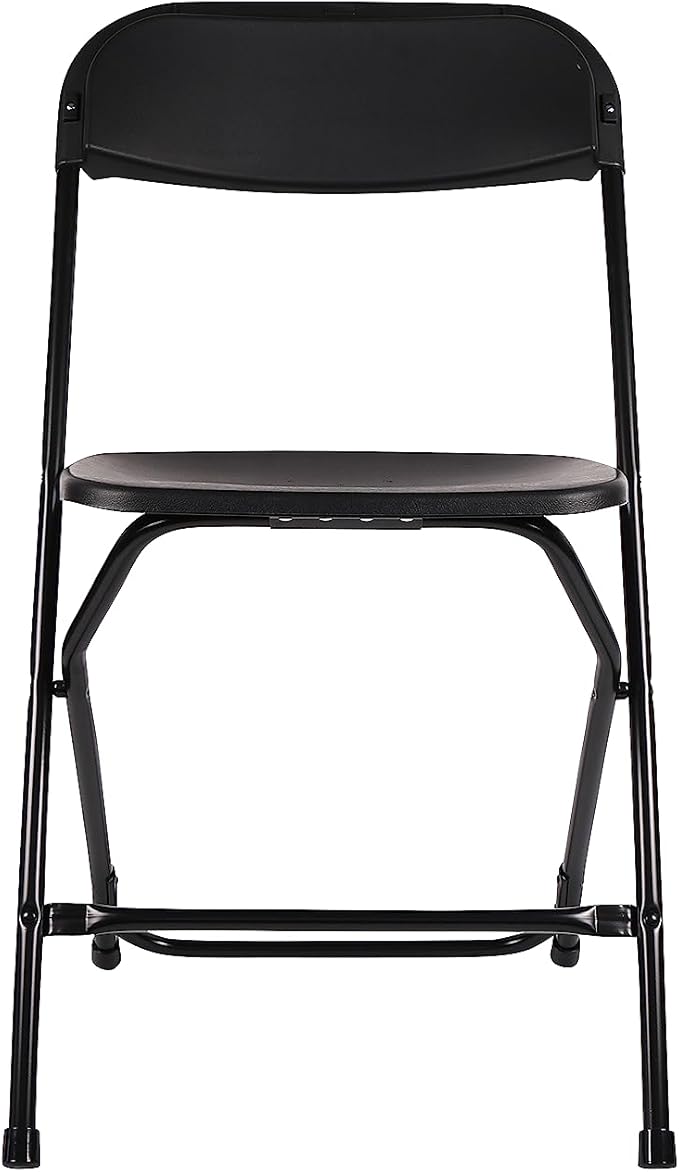 BTEXPERT Set of 2,Black Plastic Folding Chair Steel Frame Commercial High Capacity Event Chair Lightweight Set for Office Wedding Party Picnic Kitchen Dining Church School