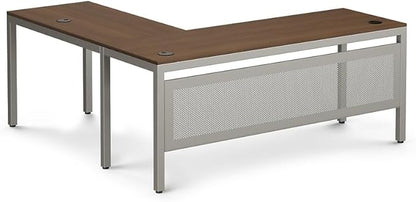 NBF at Work Reversible L Shaped Executive Office Desk - Durable Gray Laminate Computer Desk with Steel Frame - Modern Desk with 3 Grommet Holes - 60" W x 60" D Office Work Desk (Gray)
