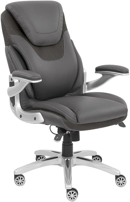 NBF Avanti Faux Leather Executive Office Chair Desk Chair - Ergonomic Chairs with Flip Arms - Modern Office Chair with Iridescent Silver Finish - Lumbar Support Chair (Gray)