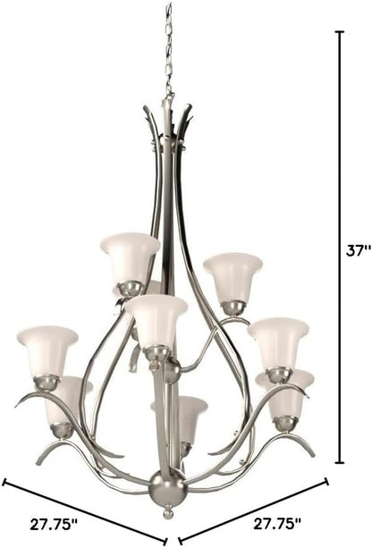 Kichler Dover 37" 9 Light 2 Tier Chandelier with Etched Seeded Glass in Brushed Nickel