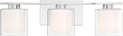 Possini Euro Design Dorris Modern Wall Mount Light Chrome Silver Hardwired 22" Wide 3-Light Fixture Clear Outer Opal Inner Glass Shade for Bedroom Bathroom Vanity Reading Living Room Hallway