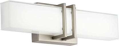 Possini Euro Design Exeter Modern Art Deco Wall Mount Light LED Brushed Nickel Silver Metal 17" Wide Vanity Fixture Rectangular Silk Screened Glass Shade Decor for Bathroom Over Mirror House Home
