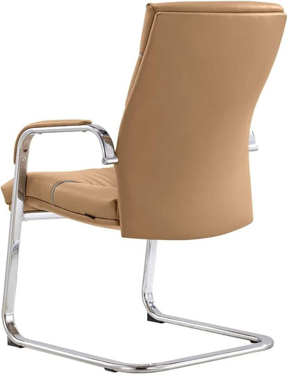 ZURI Modern Carnegie Leather and Chrome Side Chair with Aluminum Base - Beige