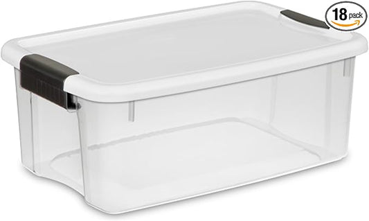Sterilite 18-Pack Ultra Latching Box, Storage Bins with Lids, Clear Plastic, 18 Quart - Heavy-Duty Organizing Containers for Closet, Bathroom, and Office