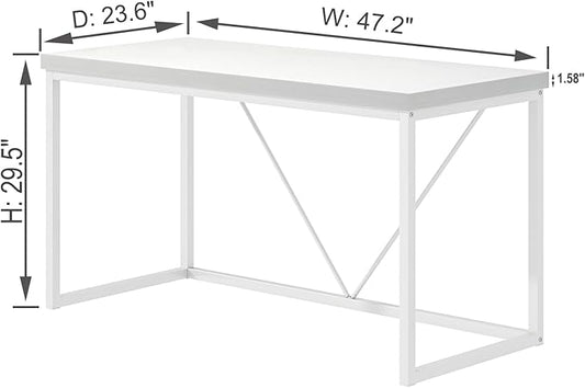 EXCEFUR White Computer Desk, Modern Home Office Desk, Small Wood Study Writing Table Workstation for Bedroom Living Room, 47 inch