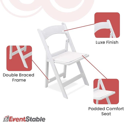 EventStable Titan PRO Resin Folding Chair - White Indoor Outdoor Lightweight Padded Folding Chair for Weddings Parties Events - 100 Pack