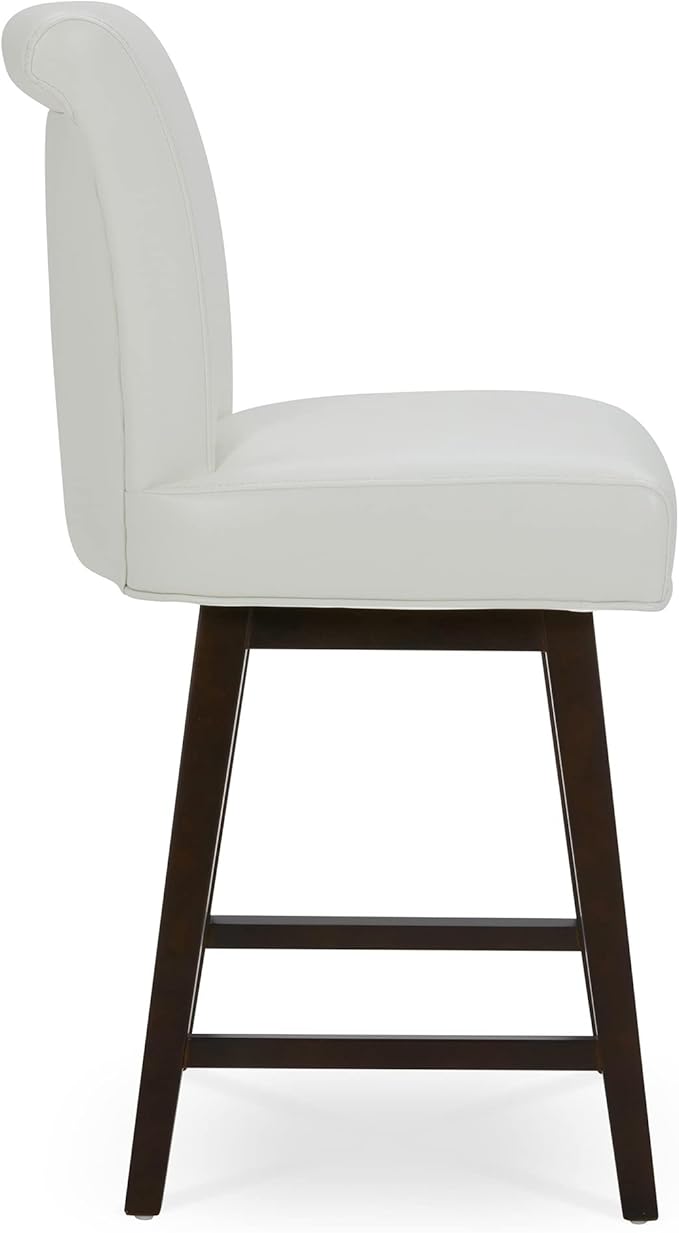 CHITA 26 Inch Counter Height Swivel Bar Stools Set of 4, FSC Certified Modern Upholstered Faux Leather Swivel Barstool Chair with Back, White