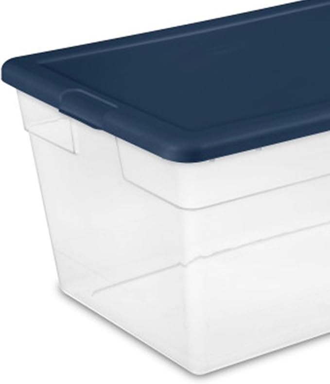 Sterilite 16-Pack Storage Box, Plastic Container Bins with Lids, 56 Quart, Marine Blue - Heavy-Duty Organizing Containers for Closet, Bathroom, and Office