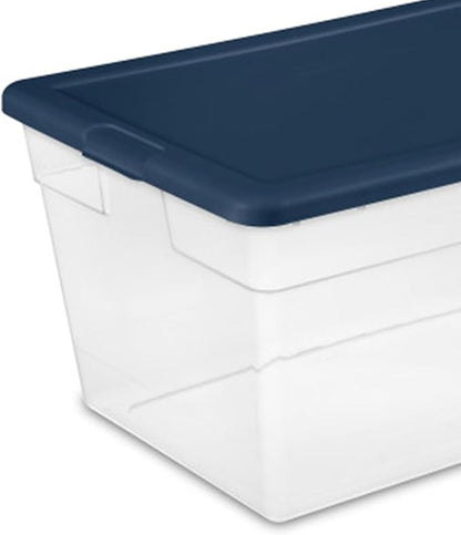 Sterilite 16-Pack Storage Box, Plastic Container Bins with Lids, 56 Quart, Marine Blue - Heavy-Duty Organizing Containers for Closet, Bathroom, and Office