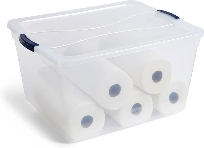 Rubbermaid Cleverstore 74 Quart Latching Plastic Storage Tote Container Box Bin with Lid for Home or Office Organization, Clear (8 Pack)