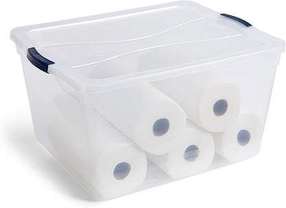Rubbermaid Cleverstore 74 Quart Latching Plastic Storage Tote Container Box Bin with Lid for Home or Office Organization, Clear (8 Pack)