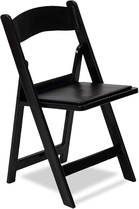 EventStable Titan PRO Resin Folding Chair - Black Indoor/Outdoor Lightweight Foldable Chair - Vinyl Padded Folding Chair for Weddings Parties Events - 4 Pack