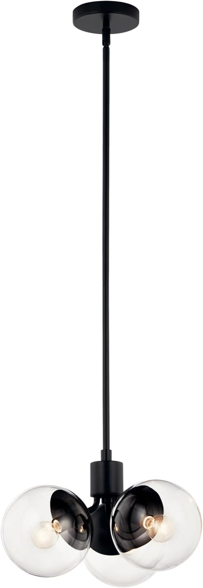 KICHLER Silvarious 3-Light Convertible Pendant, Soft Modern Light with Clear Glass in Black, for Hallway, Dining Nook, Bedroom or Kitchen (9.5" x 16.5"), 52700BKCLR