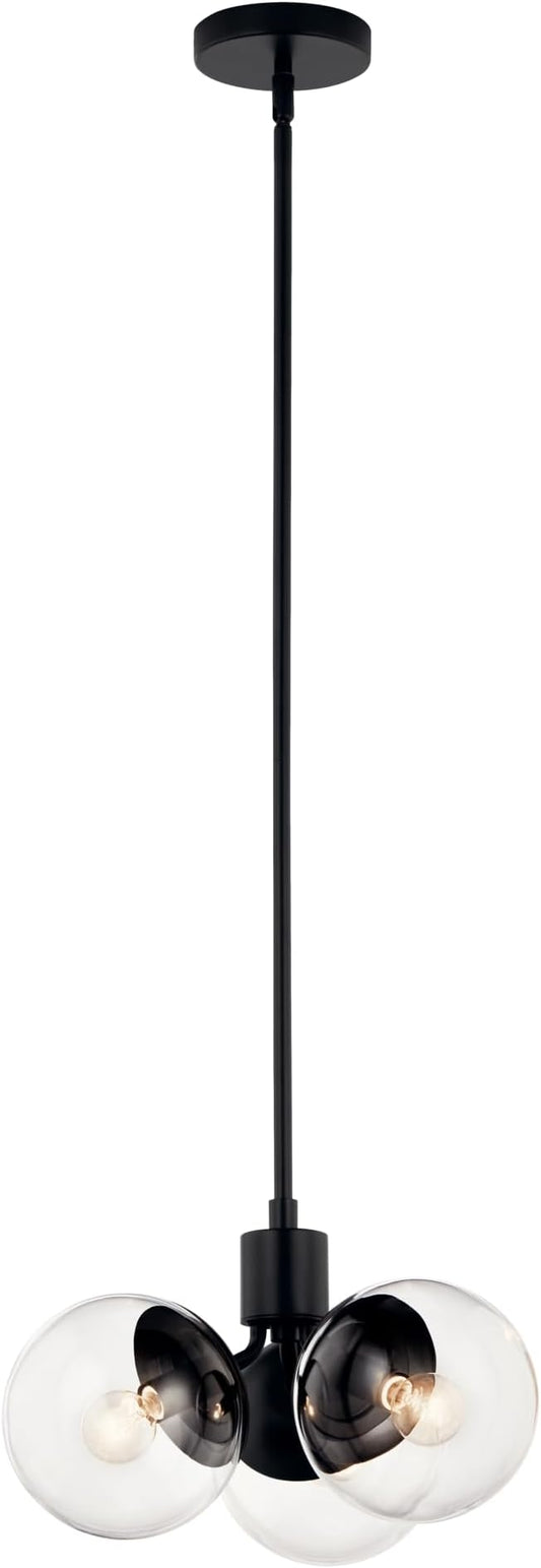 KICHLER Silvarious 3-Light Convertible Pendant, Soft Modern Light with Clear Glass in Black, for Hallway, Dining Nook, Bedroom or Kitchen (9.5" x 16.5"), 52700BKCLR