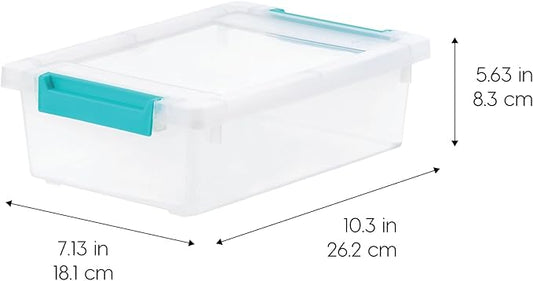 IRIS USA 2 Qt. Small Plastic Storage Bins with Lids, 6 Pack, Clip Box Containers for Craft Storage, Organizing Tote Sensory Bins for Home, Office & Art Supplies, Stackable, Clear