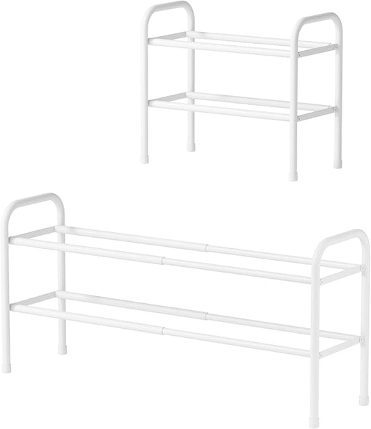 Kitsure Extendable Shoe Rack - 2-Tier Adjustable Metal Shoe Organizer, Sturdy Rust-Resistant Shoe Shelf for Entryway, Closet, or Bedroom, 17.5"–32.6" x 9.1" x 15.4", White