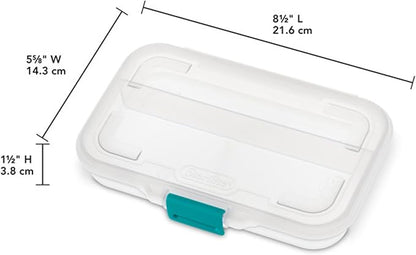 Sterilite Small Divided Pencil Box, Stackable Plastic Small Storage Container with Latching Lid, Organize Pens and Small Items, Clear Case, 12 Pack