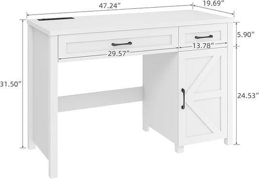 Farmhouse 47" Executive Desk, Computer Desk with Drawers and Storage Cabinet, Workstation for Home Office and Study.(Cream White)