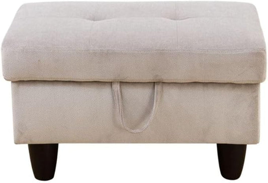 Ottoman Storage Ottoman Bench Corduroy Footrest Footstool with Hinged Lid for Living Room, Bedroom, Entryway, Grey White, 28.5"X19"X17.5"