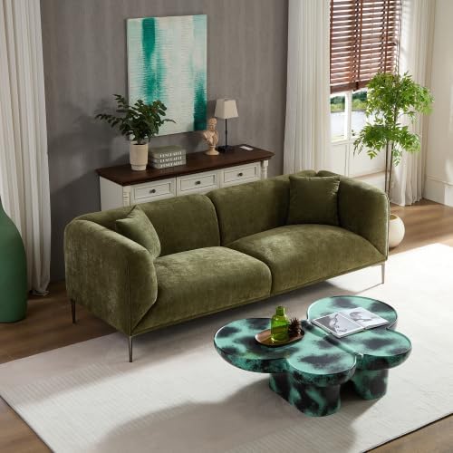83" Mid-Century Modern Couch, Breathable Fabric Couch with Upholstered Cushions/Pillows, 3-Seat Sofas & Couches, for Living Room/Bedroom/Lobby/officee (Green)