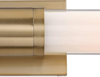Possini Euro Design Brianna Modern Wall Mount Light Brass Gold Metal Hardwired 23 1/2" Wide Light Bar Fixture Double White Clear Glass Tube Shade for Bathroom Vanity Mirror House Home Room Decor