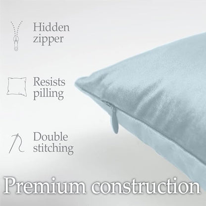 lalaLOOM Velvet Throw Pillow Covers, Set of 2, 24x24 Decorative Square Pillows Home Decor, Soft Accent Cases, Silky Machine Washable Pillowcases for Sofa, Couch, Bedroom, Living Room, Light Blue