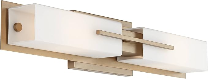Possini Euro Design Midtown Modern Wall Light Burnished Brass Gold Metal Hardwired 23 1/2" 2-Light Fixture White Glass Shade for Bedroom Bedside Bathroom Vanity Living Room Hallway Dining House