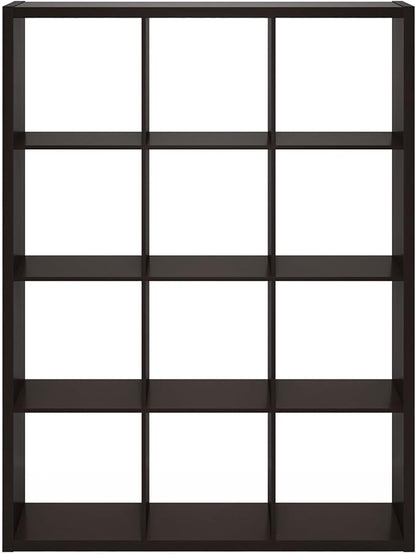 Furinno Cubicle Book Shelf, 12-Cube Thick Frame Bookshelf, Reversible Bookcase with Open Back, 14.6 x 43.8 x 58, for Living Room, Bedroom, Home Office, Black Dark Oak