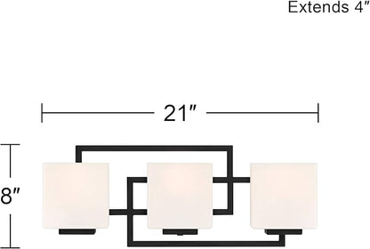 Possini Euro Design Lighting on The Square Modern Wall Mount Light Matte Black Aluminum Hardwired 21" 3-Light Fixture Opal Glass Shade for Bathroom Vanity Mirror House Living Room Home Hallway