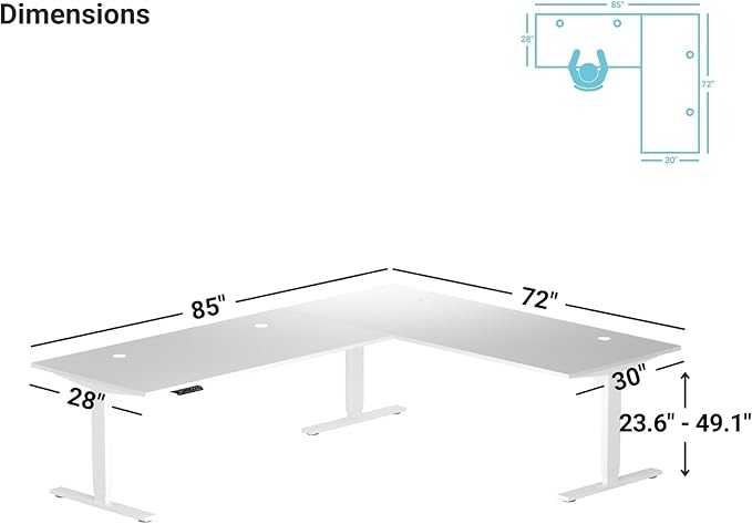 Progressive Desk Stand Up Height Adjustable Standing Desk - L Shaped 85" x 72" Corner Computer Rising Workstation Electric Table - Roasted Walnut, Black Frame